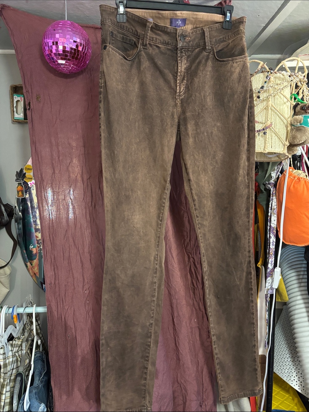 NYDJ Alina Legging Skinny Pants Brown Faux Suede Size 8